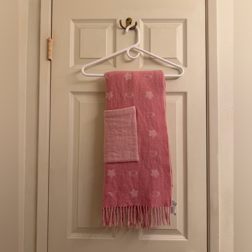 Coach Pink Reversible Wool Scarf/Muffler with Pockets